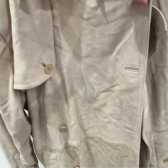 NWT Helsa 100% Genuine Suede Leather Beige Trench Coat Double Breasted size L - Picture 7 of 14